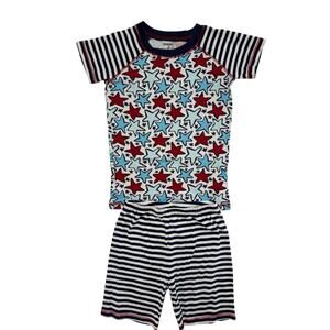 GYMBOREE Stars and Stripes Cotton Short John Pajama Set Sz 8 Kids Red White Blue
